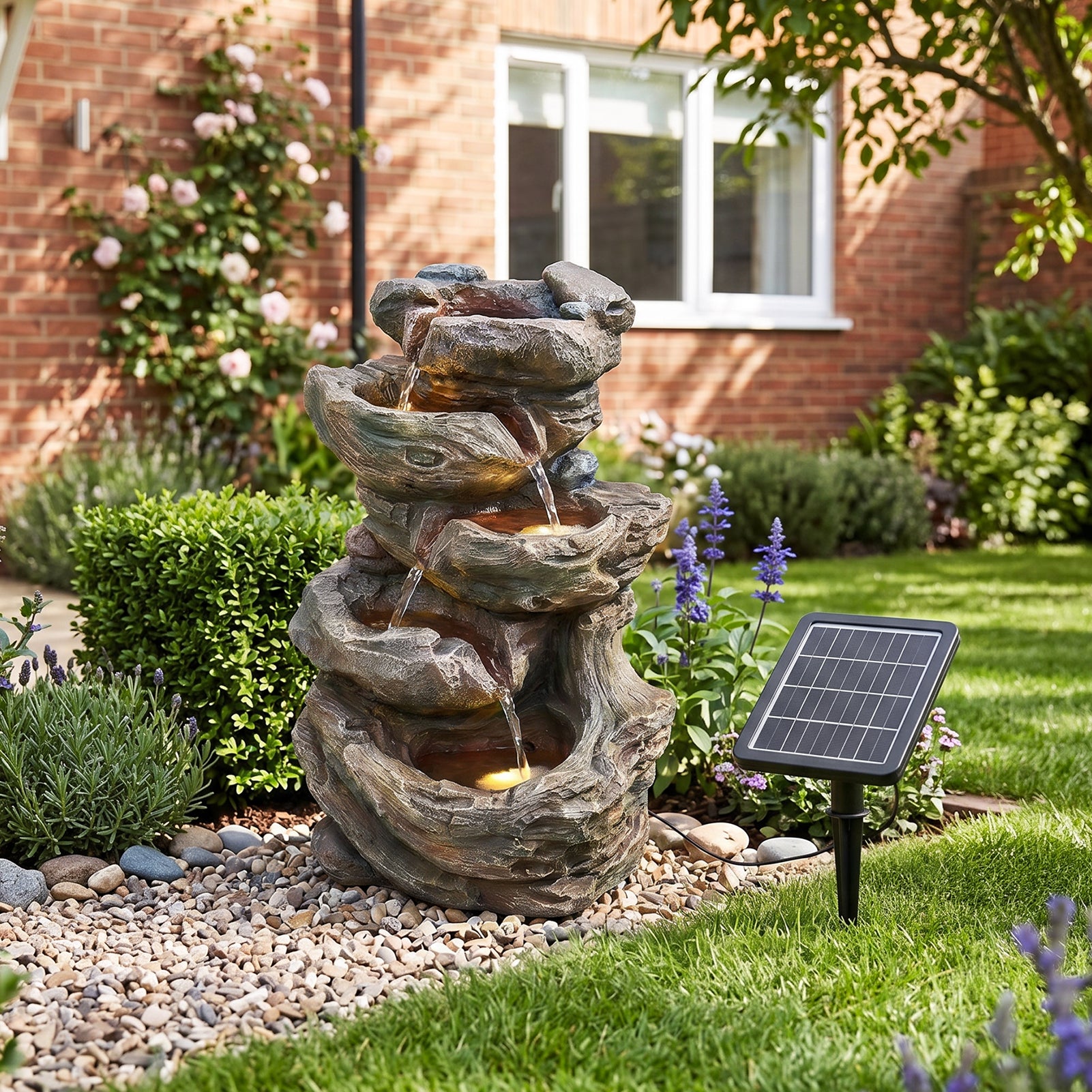 Solar-Powered Water Fountain Tree Stump LED Gardening Decor